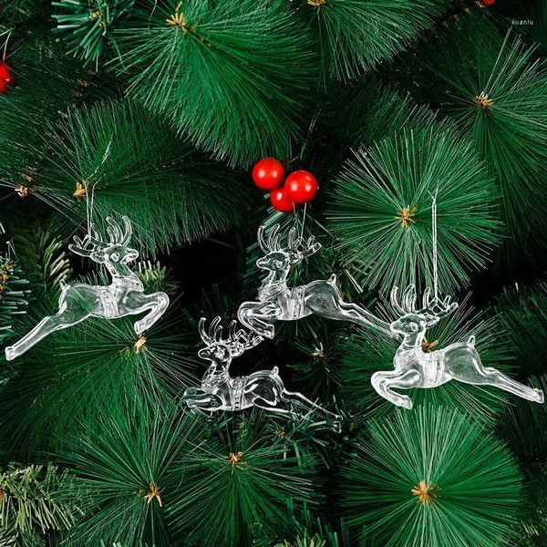 Decorações de Natal Acessórios para decoração de árvore transparente pingente de floco de neve ornamentos de veados criativos