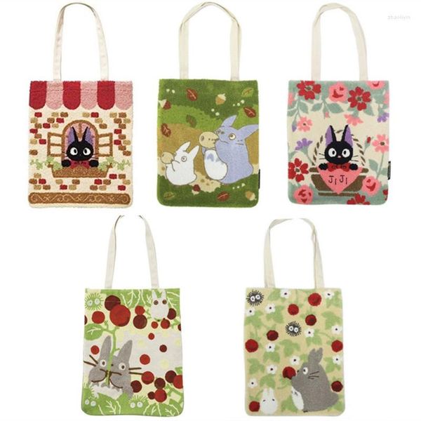 Abendtaschen Kiki's Delivery Service Canvas Schulter Kawaii Niedlicher Top-Griff für Frauen Stickerei Eco Einkaufstasche Handtasche