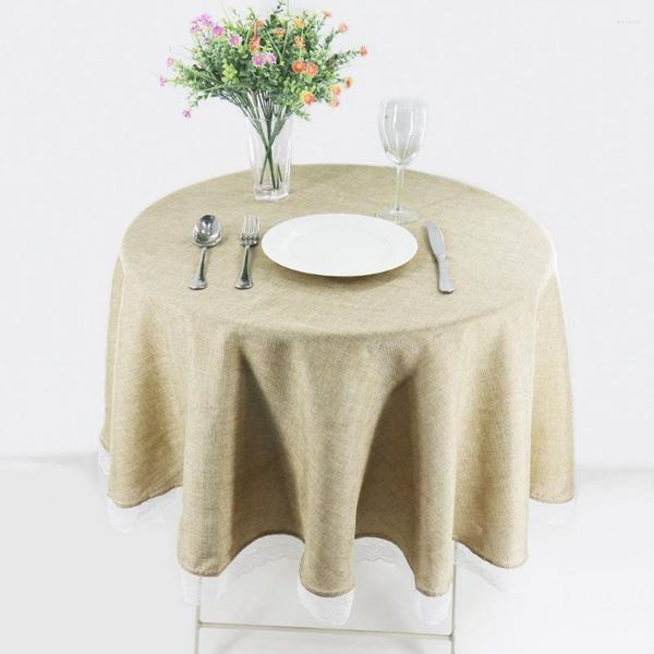 Mesa toalha de toalha de mesa de mesa de renda em casa redonda de linho redonda capa de chá de chá de tecido de falha de tecido decorações de festas de casamento