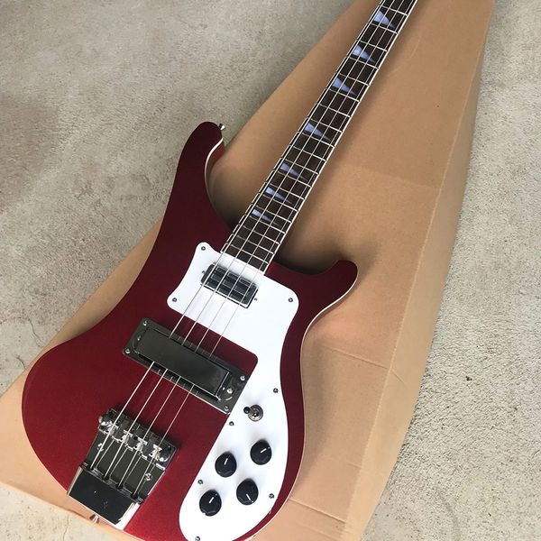 4 Strings Metal Red Electric Bass Guitar com Rosewood Freboard White Pickguard Customizable