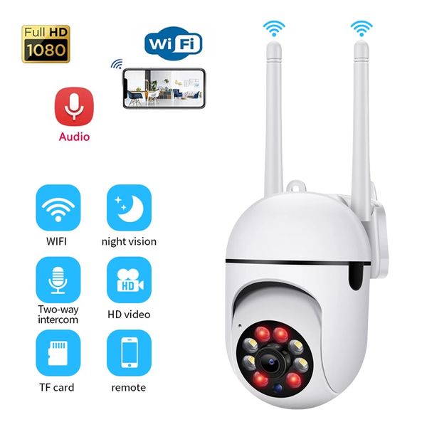 A7 1080P HD Telecamera WiFi Telecamera di sicurezza per visione notturna a colori Telecamera per interni a due vie Audio Dome Sorveglianza Pan Tilt Zoom IP Cam