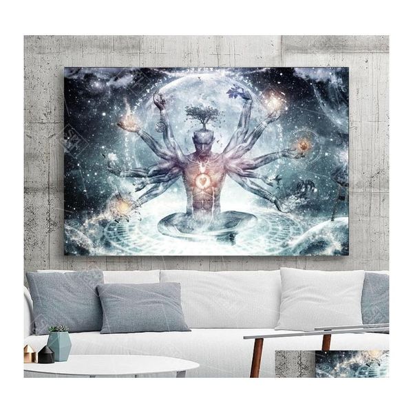 Gemälde Meditation Spirituelle Fantasie Poster HD-Druck Leinwand Malerei Buddha Zen Wandkunst Dekoration Bild für Wohnzimmer No Dro Dh8Rb