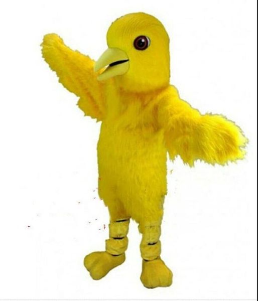 Traje de mascote peludo para o conjunto de p￡ssaros amarelo vestido de festa de festas de ￡guia peluda para o festival Carnival Stage Performance