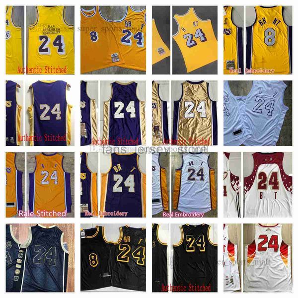 Gerçek Ed Retro Basketbol Formaları #24 #8 Jersey Sarı Siyah Adam S-XXL