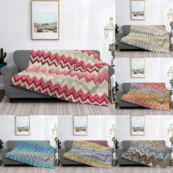 Decken Chic Modern Home Decke Plaid warm warmes Fleece weiche Flanell Geometrische mehrfarbige Wurf f￼r Bettw￤sche -Couch -Auto Herbst