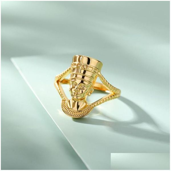 Cluster Ringe Gold Nefertiti für Frauen Männer ägyptischer Schmuck schwarzer Stolz Edelstahl Afrikanische Königin Ring Charm Göttin Africa Drop dhzmc