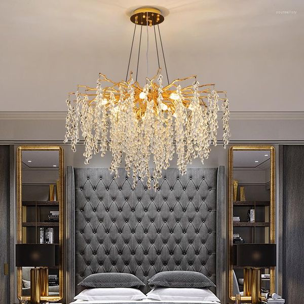 Lustres de lustre de luxo lâmpada de cristal liderada para sala de estar de sala de estar uvas modernas lustre lustre pendurado luminária decoração