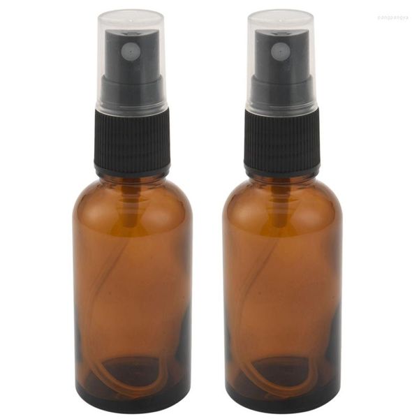 Garrafas de armazenamento 2x 30 ml de spray de vidro âmbar com sprays preto atomize recipiente recarregável para óleo / uso essencial