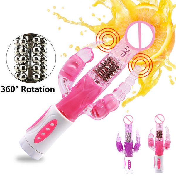 Articoli di bellezza Vibratore del coniglio Bunny Triple Pleasure G Spot Stimolatore del clitoride Spina anale Rotazione Giocattoli sexy per la donna Clitoride Dildo