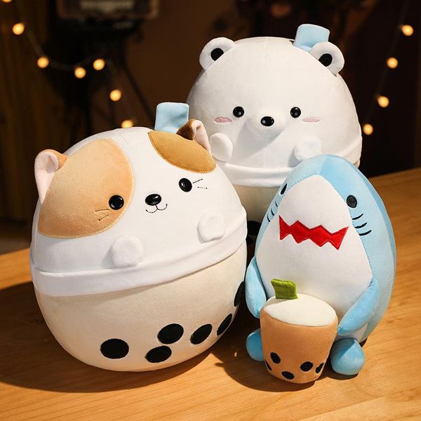Bambole di peluche orso bianco squalo gatto peluche peluche cuscino tazza tè al latte Boba peluche bambola regali di compleanno