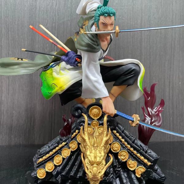 Novità Giochi One Piece 33cm Gk Roronoa Zoro Combattimento a tre coltelli Anime Action Figure Figma Statue Collection Fidget Model Toys Regali per bambole