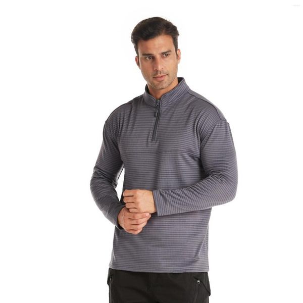 Herren-T-Shirts, Übergröße, Polar-Fleece, warm, langärmelig, für Männer, Qualität, lässig, schlank, gestreift, bedruckt, Tops, Pullover mit halbem Reißverschluss, bequeme Kleidung