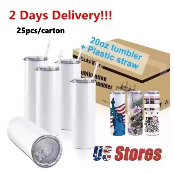 USA Warehouse 25 Stück/Karton GERADE 20 Unzen Sublimationsbecher Blanko-Edelstahlbecher DIY vakuumisolierter Autokaffee 2 Tage Lieferung tt1223