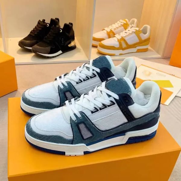 Sıradan Ayakkabı Dikişli Koşu Eğitimleri Kadın Ayakkabı Erkek Spor Sezun Ayakkabı Kadın Seyahat Deri Lady Düz Tasarımcı Mektupları Platform Spor Sneaker Cowhide Büyük Boyut 35-42 Kutu