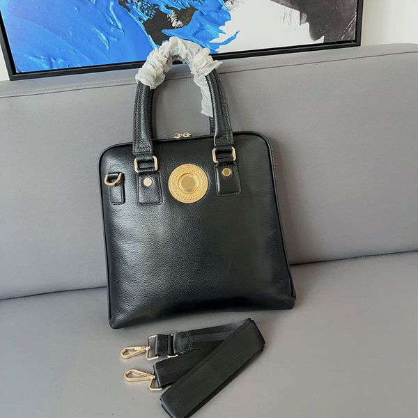 Çift Taraflı Deri Evrak Çantası Erkek Çanta Omuz Çantası Donanım Kafa Dana Çıkarılabilir İşlemeli Mektup Omuz Askısı Fermuar Açık Crossbody Çanta