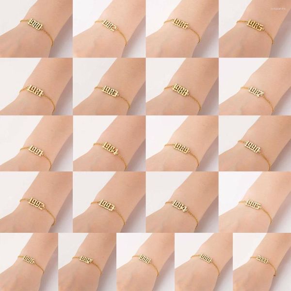 LINK BRACELETS CRIATIVA Ano de nascimento criativo Bracelete antigo Número de inglês Aço inoxidável Birthday Gift Lady Fashion Jewelry