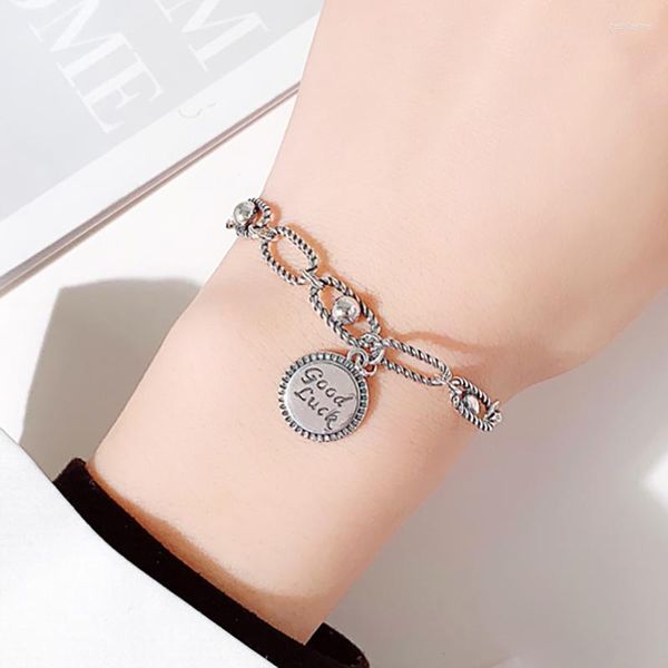 Link Armbänder Gute Glück Initial Mode Vintage Silber Farbe Armband Für Frauen Kette Schmuck Großhandel