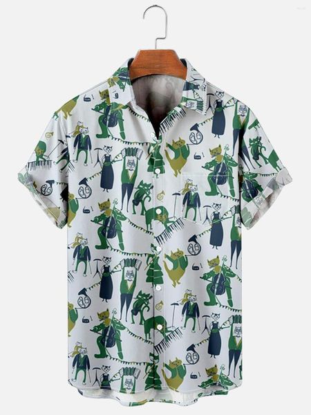 Herren Freizeithemden 3D-Shirt Männer Frauen Vintage Übergroße Tasche Kurzarm Hawaiian Gitarre Malerei Stil