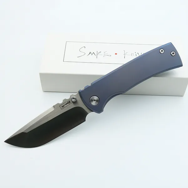 Smke Knives Redencion 229 Карманный складной нож Satin 12C27N Blade Blue Anodized Titanium Handle Survival Tactical Knife Outdoor Tools