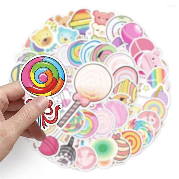 Embrulho de presente 50pcs Candy Ranbow Lollipop adesivos para notebooks de guitarra de artigos de papelaria no bloco de recados