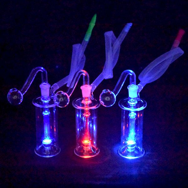 Taschen-Wasserpfeifen-Set, Ölbrenner, Bubbler, Wasserpfeifen, Dab-Öl-Rig-Bong, automatischer LED-Licht-Recycler, Aschenfänger-Bong mit 10-mm-Glas-Ölbrennerrohr und Schüssel