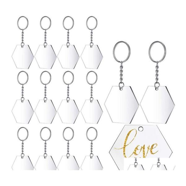 Keychains colhedores de disco acr￭lico transparente e cadeia -chave em branco para itens de bricolage artesanato hexagon 48 pe￧as entrega de moda de moda dhzb0