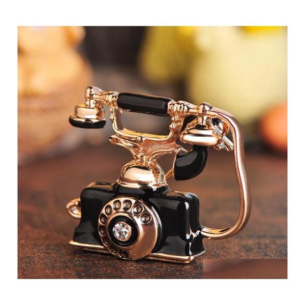 Spille Spille Spille Antico Telefono fisso cablato Forma Donna Uomo Souvenir vintage Regali Abbigliamento Decorazione Spilla smalto vivido Dhnt3