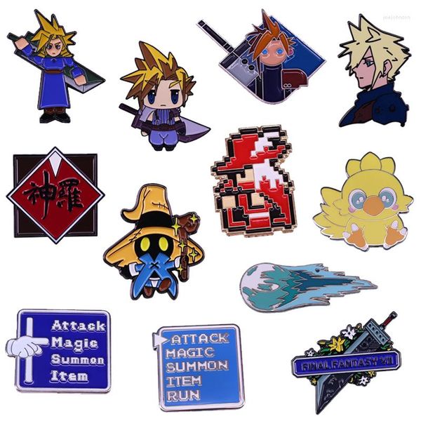 Broşlar Final Fantasy Emaye Pin Video Oyunu FF Shinra Saldırı Menüsü Broş Bulutu Strife Buster Kılıç Meteor Chocobo Kırmızı Büyücü Vivi Rozet