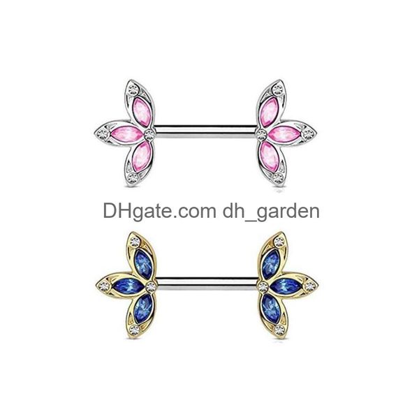 Anelli per capezzoli Clip in acciaio inossidabile Anello con fiore in foglia di cristallo Gioielli per piercing per il corpo con strass per le donne 1115 T2 Drop Delivery Dhgarden Dhtsd