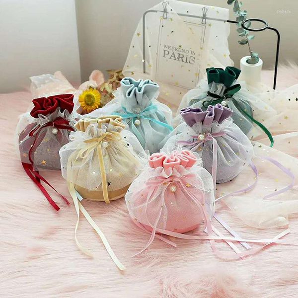 Scatole regalo in filato di velluto per sacchetti contenenti zucchero con decorazioni di perle 10 sacchetti per caramelle da 13,5 cm per matrimoni, baby shower