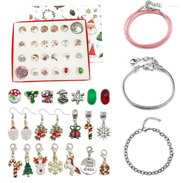 Braccialetti di collegamento 10 set 2022 Confezione regalo di gioielli con ciondoli natalizi fai-da-te Perline di Natale Adatto per accessori di gioielli
