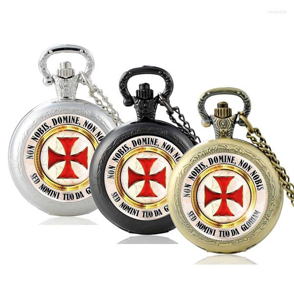 Pocket Watches Classic Retro Knight Templar Cross Glass Cabochon Quartz Watch Vintage Men Women Pendant Necklace Chain Hours Clock