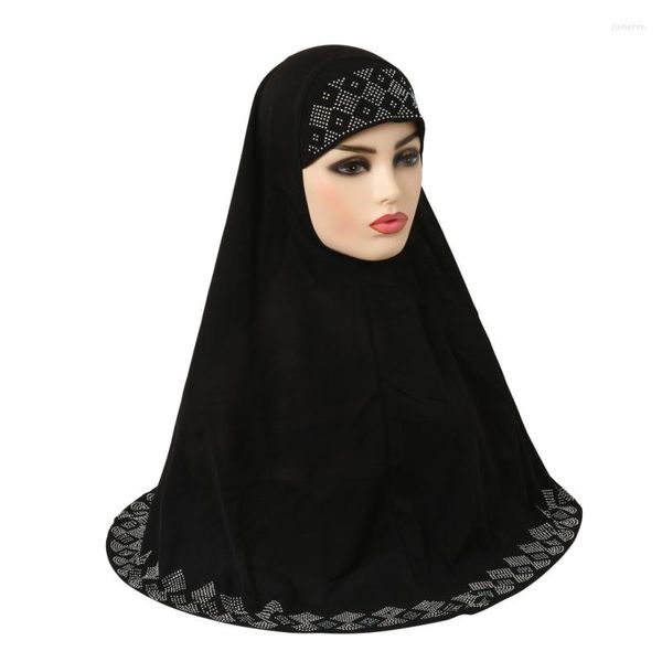 Roupas étnicas eid muçulmano uma peça amira mulheres shinestone oração plana hijab tampa de cabeça islâmica usa um lenço diretamente shawls chapéus