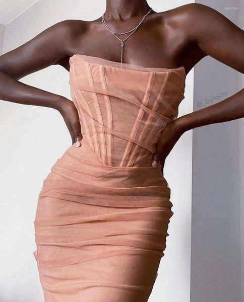L￤ssige Kleider sexy Korsettparty Frauen ￤rmellose vor Schulter R￼ckenless Female Streetwear Mesh Solid Mini Kleid Clubwear Fr￼hling 2022
