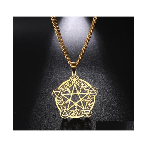 Colares pendentes Dawapara Wicca Pentagram Colar Aço Antelante AMET para Eternidade e Infinito Símbolo Religioso Jóia Dhjhe