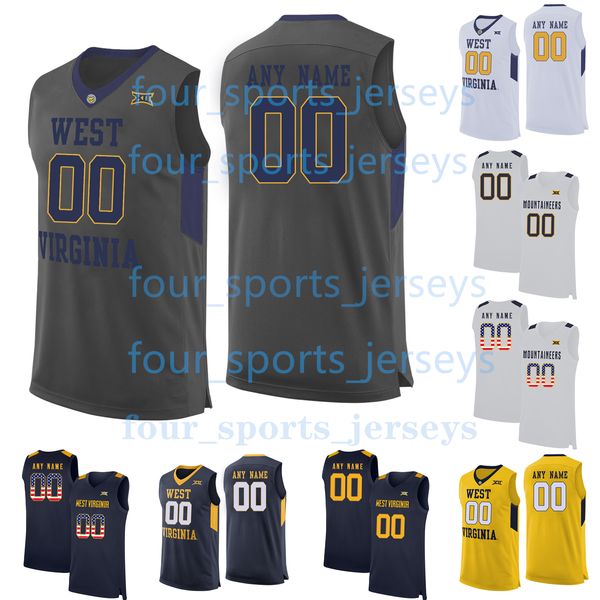 Custom NCAA West Virginia''Mountaineers''College Basketball James Okonkwo Jose Perez Erik Stevenson Joe Toussaint Mohamed Wague Seth Wilson Patrick Suemnick