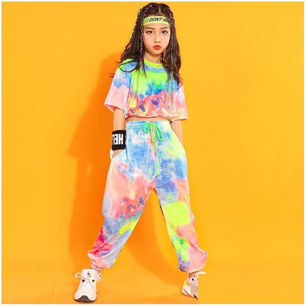 Set di abbigliamento Kid Cool Hip Hop Veet Felpa Crop Top Camicia a maniche corte Streetwear Per ragazze Jazz Dance Costume Abbigliamento Drop Deli Dhwtp