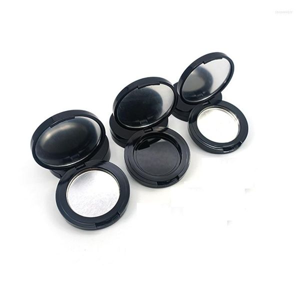 Garrafas de armazenamento vazias em pó de pó de destaque preto de blush batom paleta Maquiagem da paleta de maquiagem diâmetro.36mm com espelho 20pcs