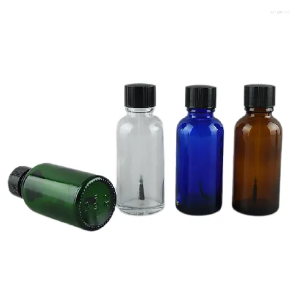 Bottiglie di stoccaggio 5 ml 10 ml 15 ml 20 ml 30 ml 50 ml trasparente marrone verde blu vetro vuoto colla bottiglia di riempimento fiale di olio per unghie coperchio a vite nero con pennello