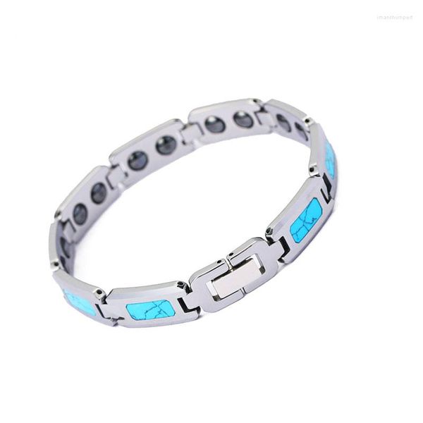 Braccialetti di collegamento Designer pietra naturale blu turchesi carburo di tungsteno fine impermeabile antiappannamento gioielli braccialetti per uomo