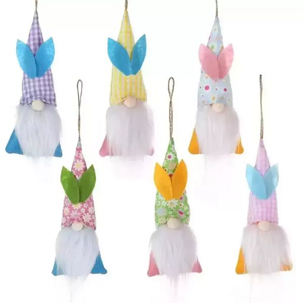 Set di 6 ornamenti per coniglietti pendenti pasquali, set di gnomi coniglietti di peluche colorati, decorazioni per l'albero delle feste ss1223