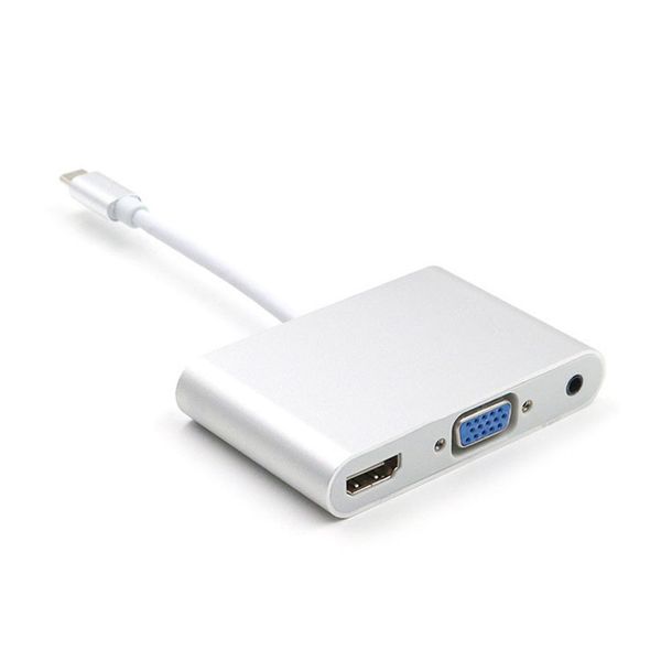 Tipo C para VGA com Audio na tela Converter três em um cabo de projeção HD 4K para o celular para TV