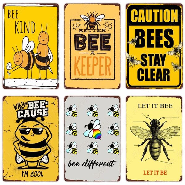 Arı türü komik metal resim arıları mutlu vintage metal tabela ev açık duvar dekorasyonu bal arısı arı sloganlar sanat teneke plaka 20cmx30cm woo