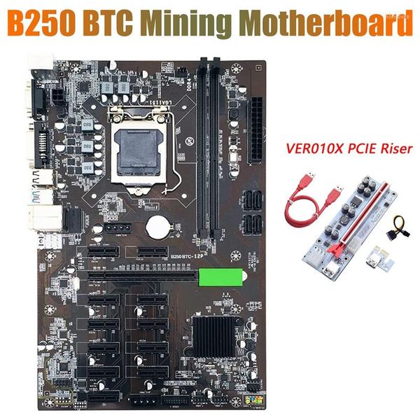 Motherboards BTC B250 Mining Motherboard mit Ver010x PCIe Riser 12xGraphics Card Slot LGA 1151 DDR4 USB3.0 Für Bergmann