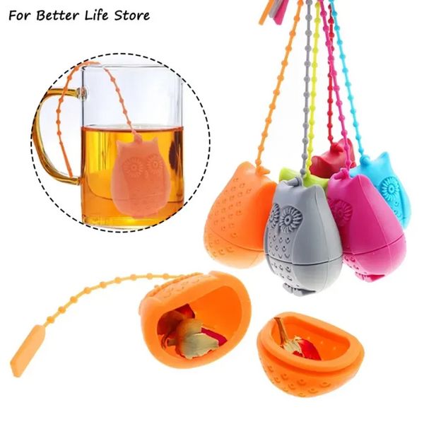 Creativo Simpatico gufo Colino da tè Bustine da tè Food Grade Silicone a fogli mobili Infusore Filtro Diffusore Divertimento Accessori per cartoni animati Commercio all'ingrosso bb1223