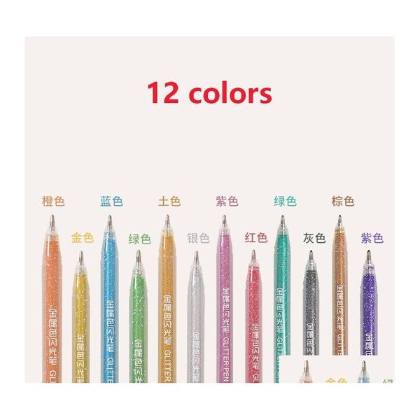 Textmarker 12 Farben/Set Textmarker Stift Set Glitzer Farbwechsel Flash Marker Ding Scrapbook Werkzeuge DIY Schreibwaren Schule Drop D Dh3K6