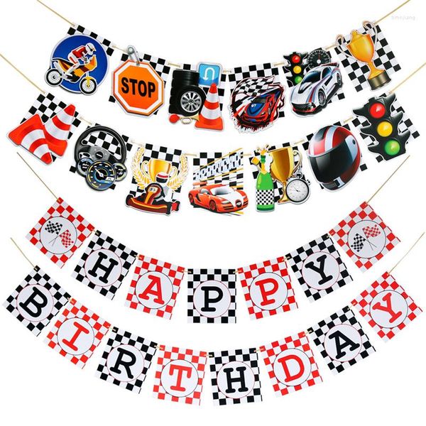 Party -Dekoration Rennwagen alles Gute zum Geburtstag Banners Papier Bunting Garland Themen Dekorationen Kinder bevorzugt Babypartyzubehör Vorräte