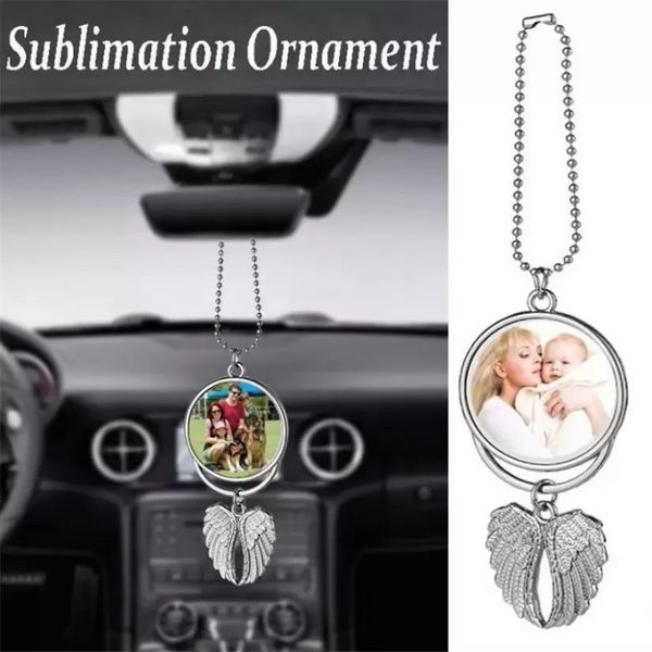 DHL Sublimazione Blanks Accessori auto per bomboniere Angelo Ala Collane Pendenti Ciondolo auto Specchietto retrovisore Hanging Charm Ornaments ss1223