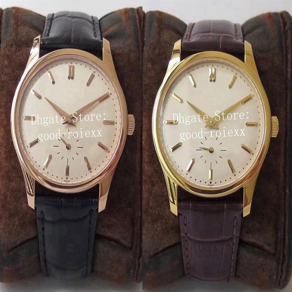 Midsize 37mm Luxury Yellow Rose Gold Watch Mens ST19 Movimento meccanico a carica manuale 5196 Orologi Eta Calatrava Leather Women Wrist293L