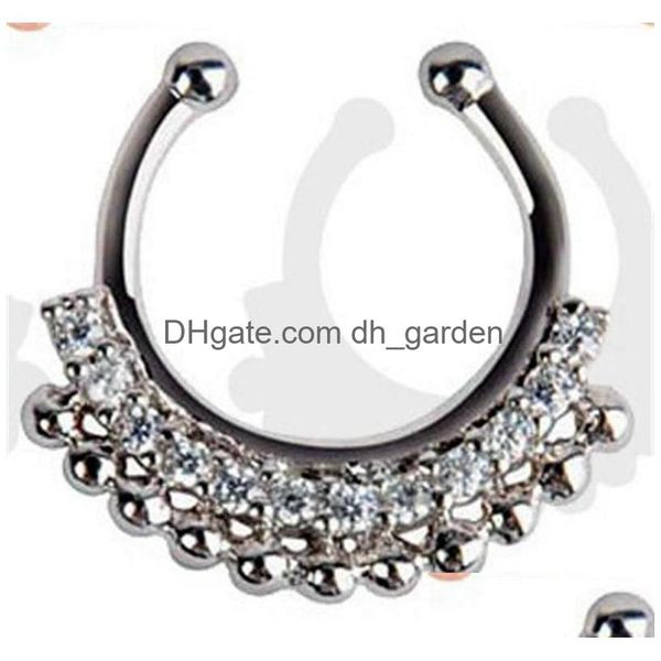 Nasenringe Ohrstecker Mode Gefälschte Septum Medizinische Titan Ring Piercing Silber Kristall Indischen Körper Clip Hoop Für Frauen Mädchen Jude Dhgarden Dhm1F